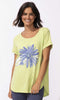 Floral graphic scoop neck short sleeve t-shirt with relaxed fit and curved hem.