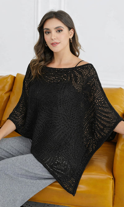 Openwork Knit Poncho Sweater