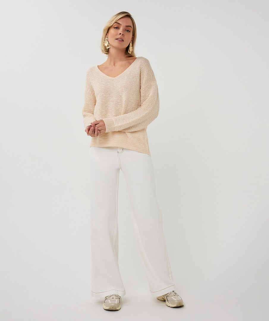 Textured V-Neck Knit Sweater