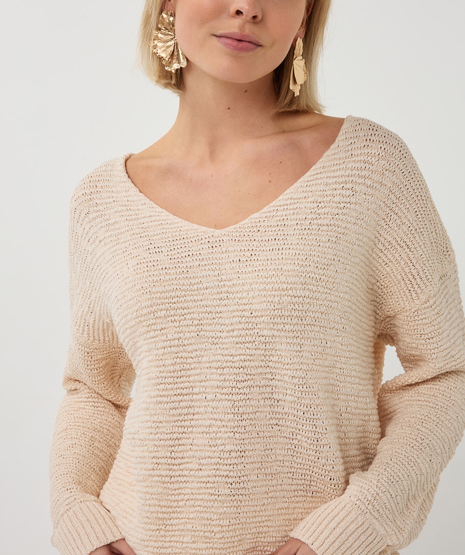 Textured V-Neck Knit Sweater