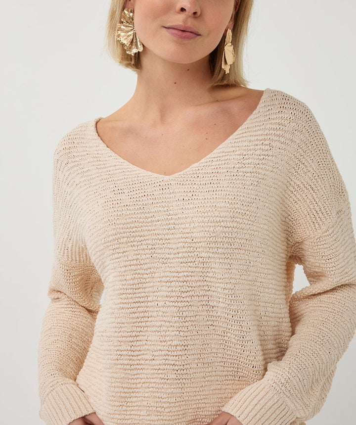 Textured V-Neck Knit Sweater