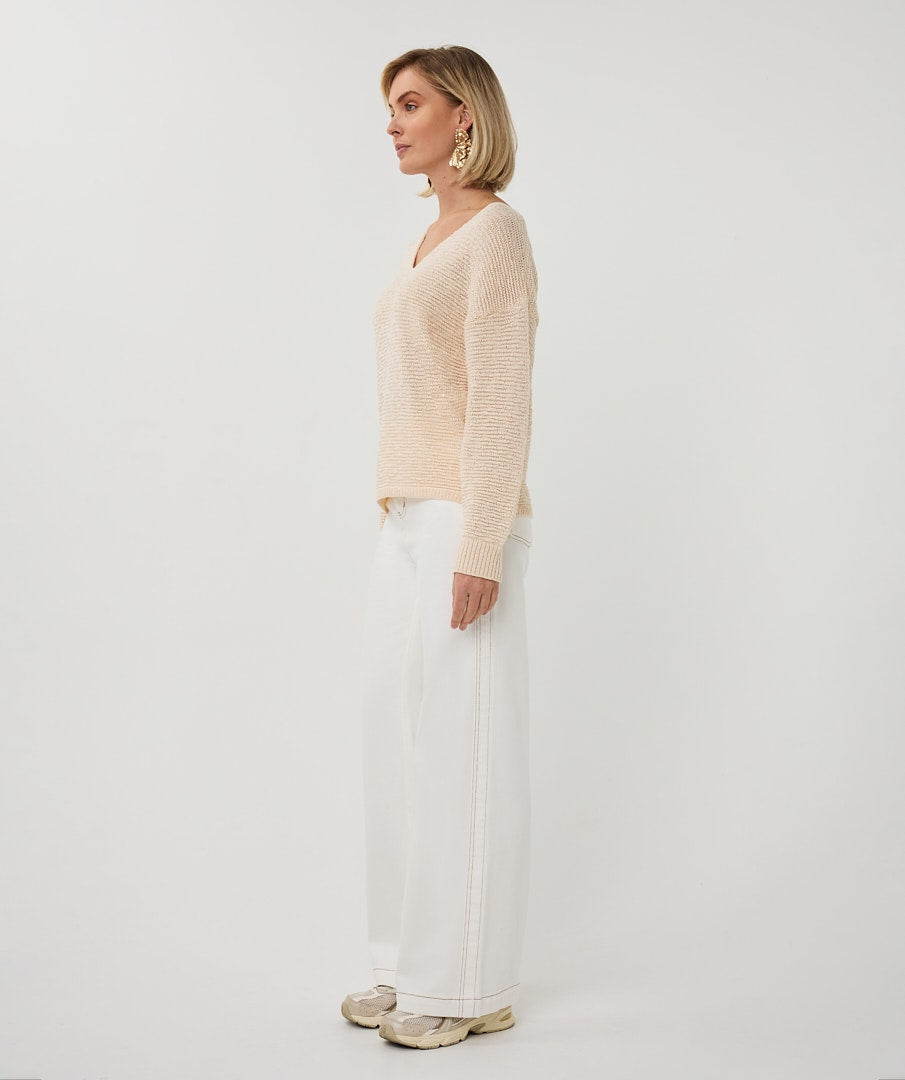 Textured V-Neck Knit Sweater
