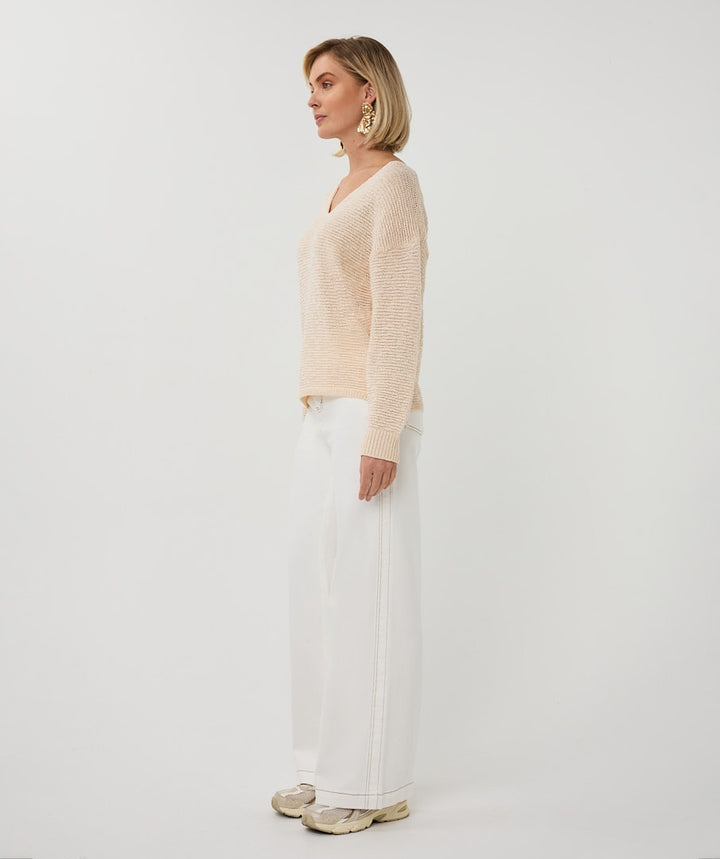 Textured V-Neck Knit Sweater