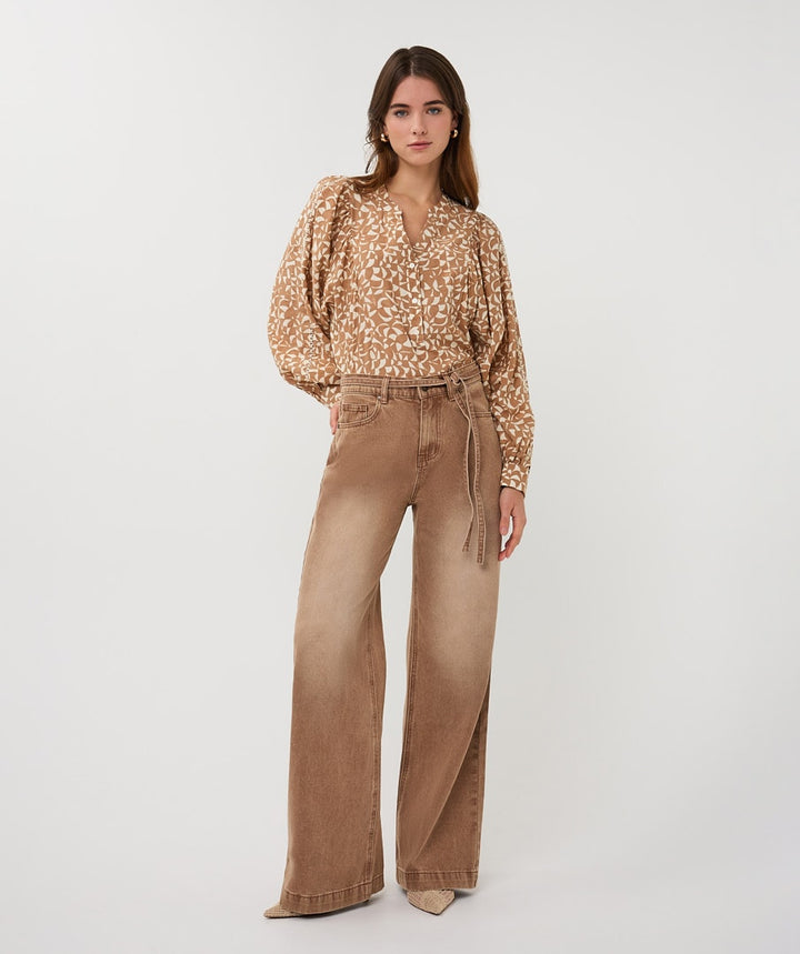 High-Rise Wide-Leg Cotton Denim Pants