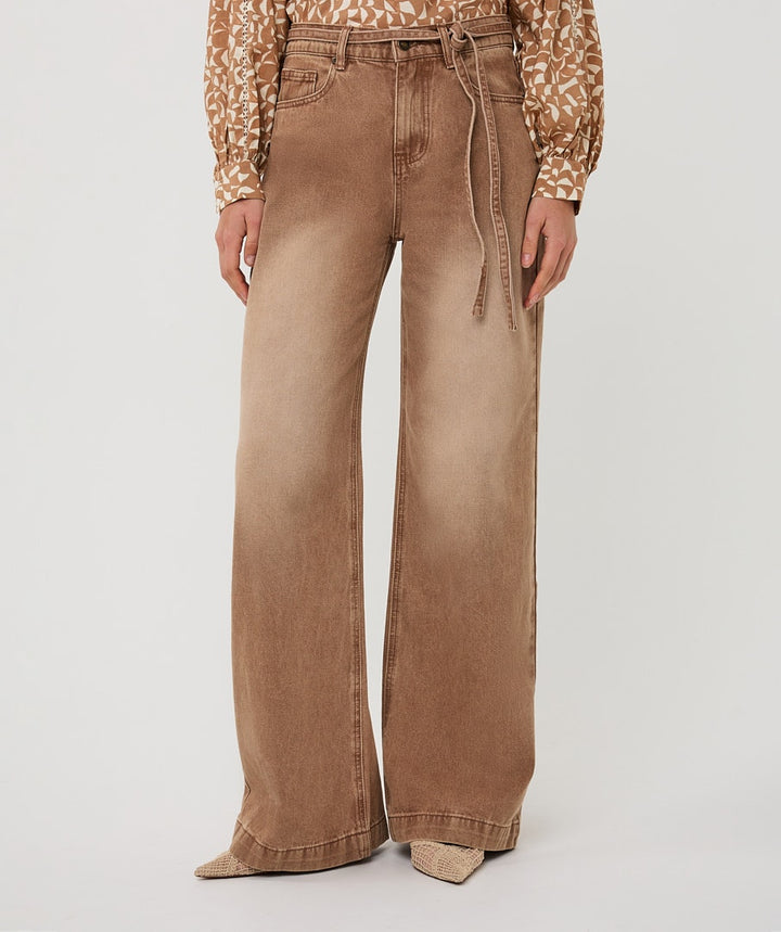 High-Rise Wide-Leg Cotton Denim Pants