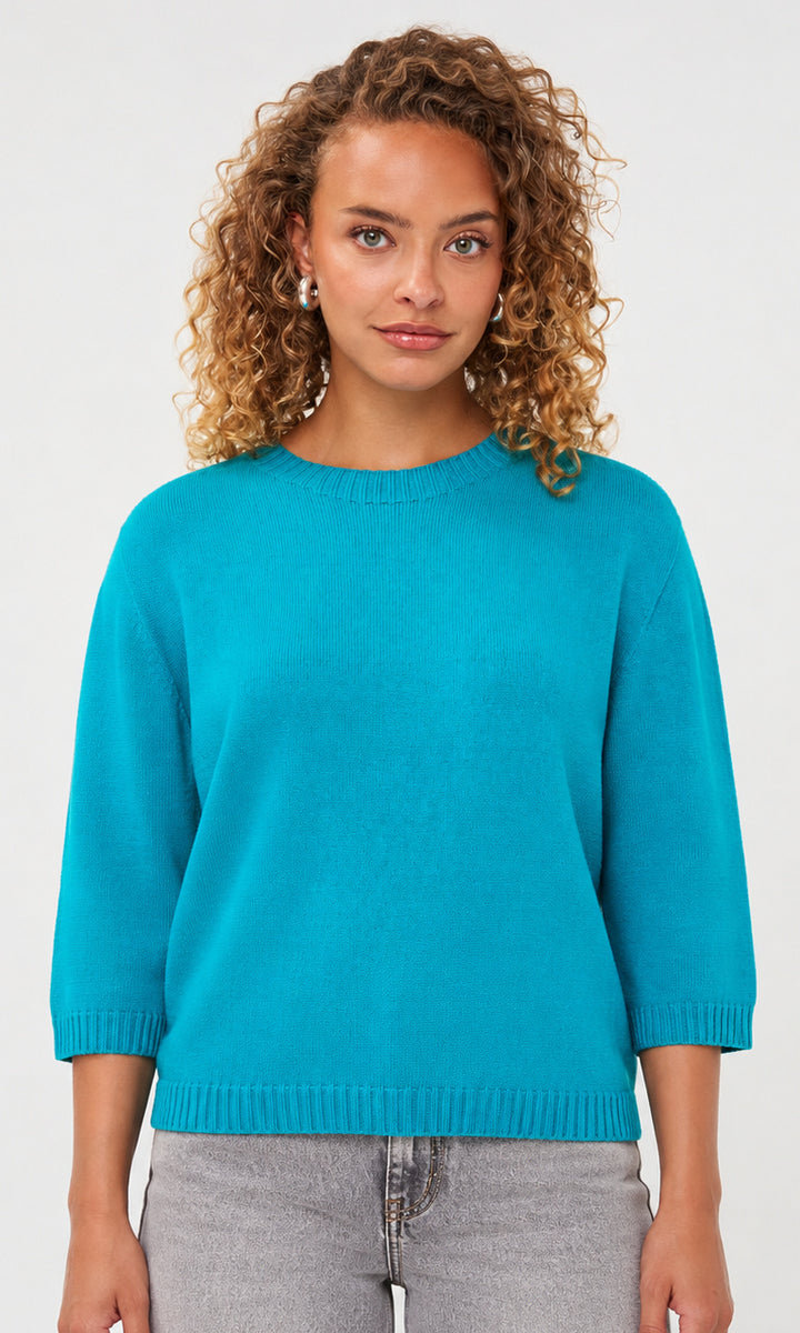 Three-Quarter Sleeve Crewneck Sweater