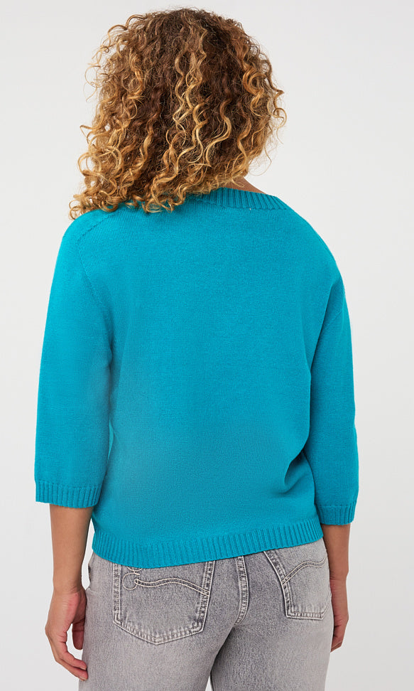 Three-Quarter Sleeve Crewneck Sweater