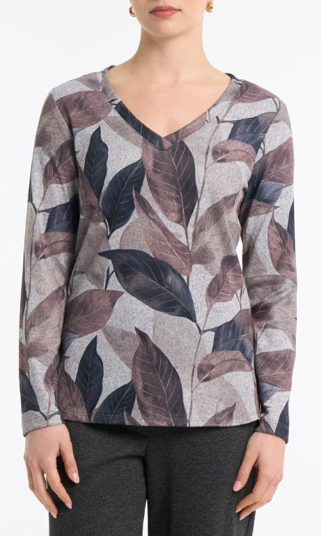 Leaf Print V-Neck Top