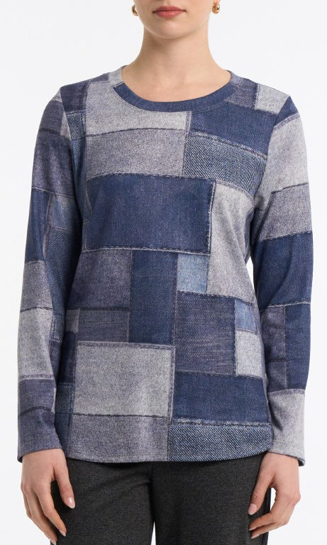 Patchwork Print Crew Neck Top