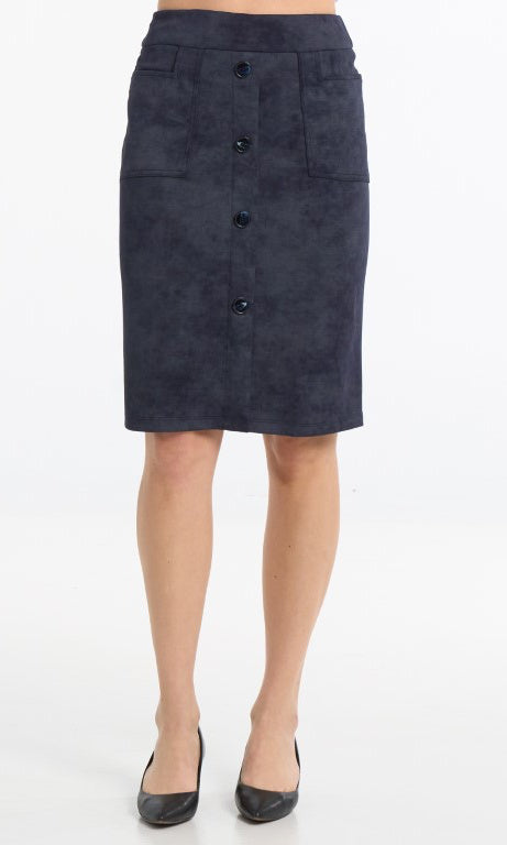 Button-Front Suede-Look Pencil Skirt