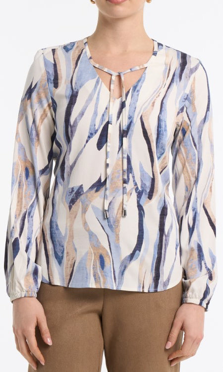 Abstract Print Tie Neck Blouse