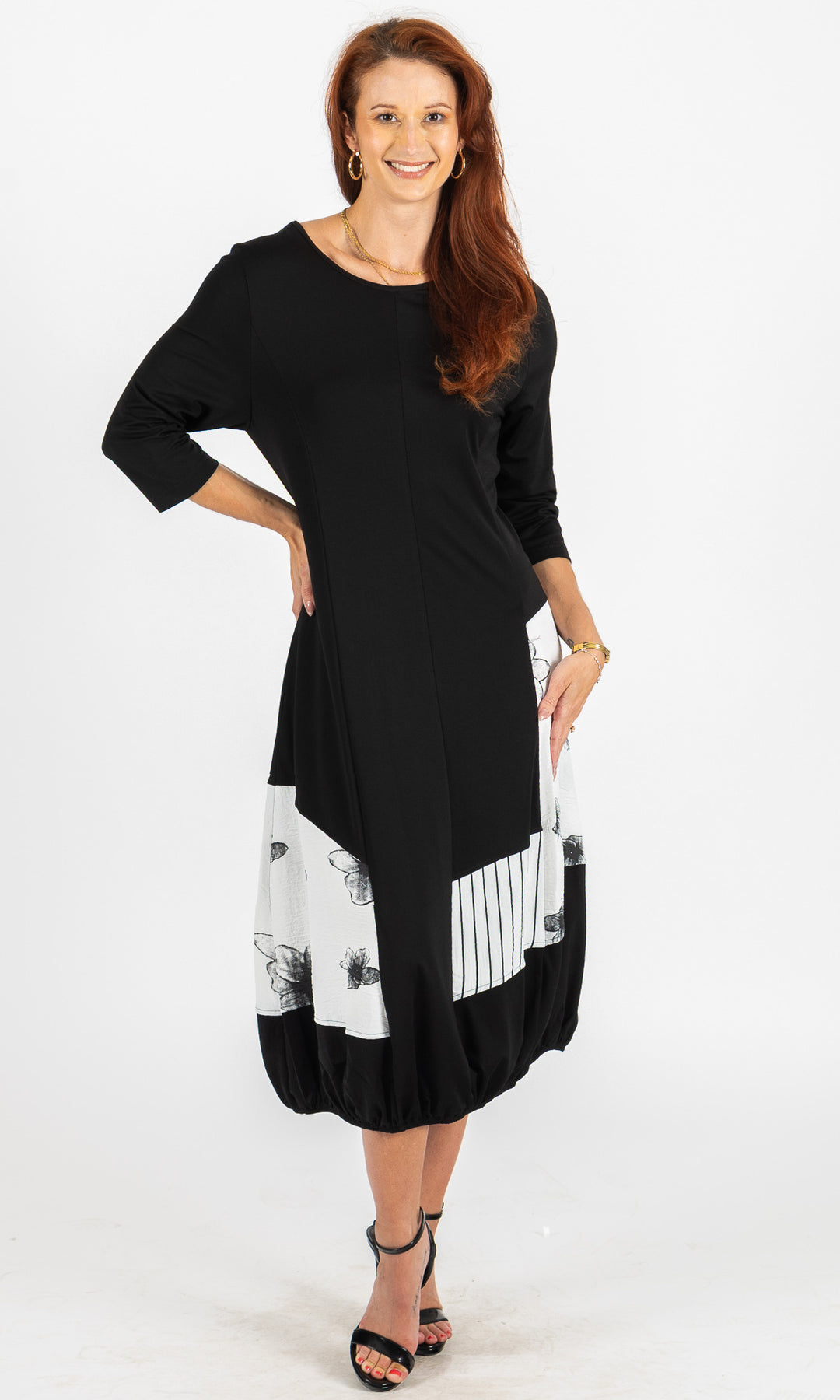 Mixed Print Bubble Hem Dress