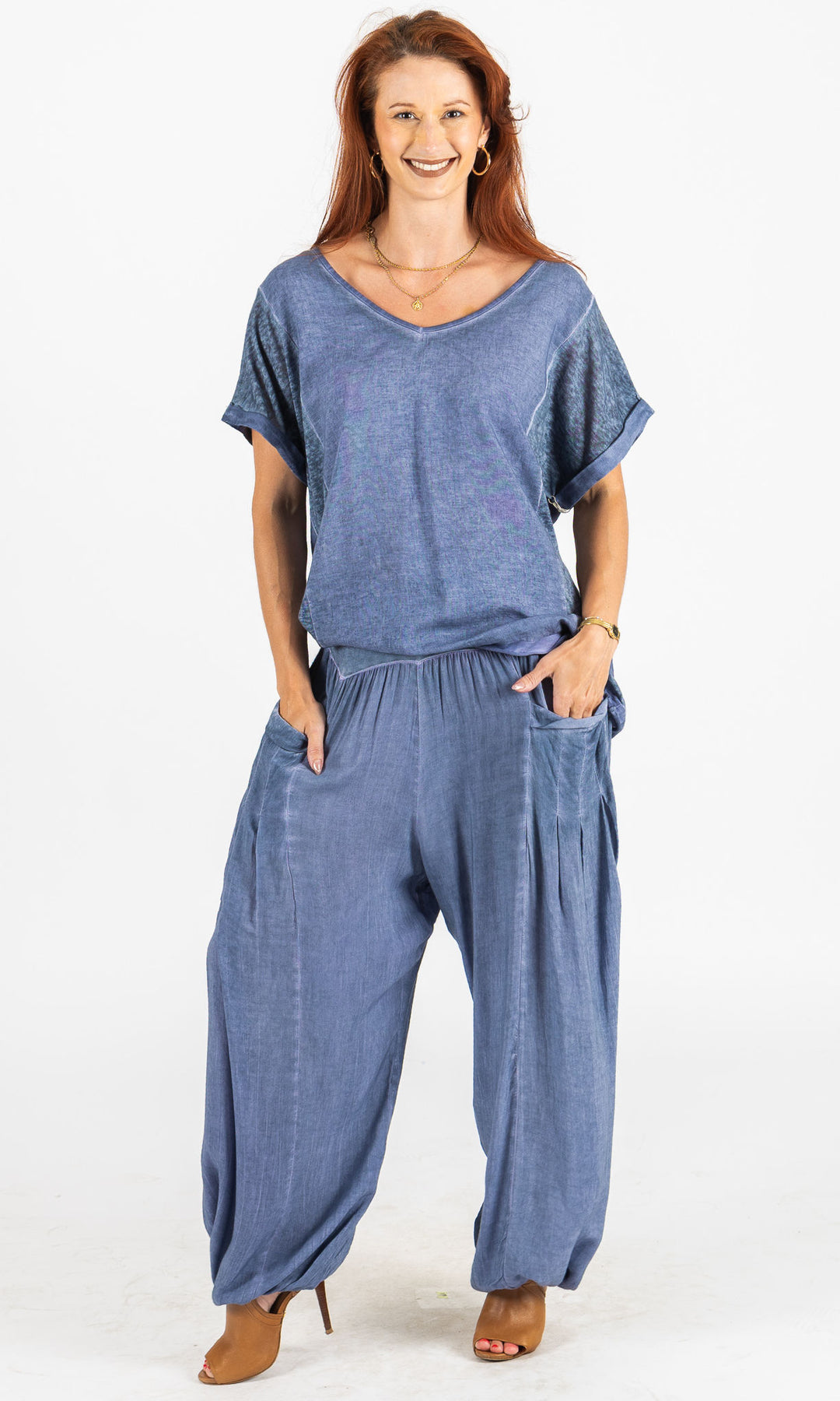 Linen Blend Relaxed V-Neck Top