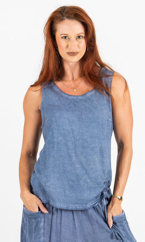 Linen Blend Relaxed V-Neck Top