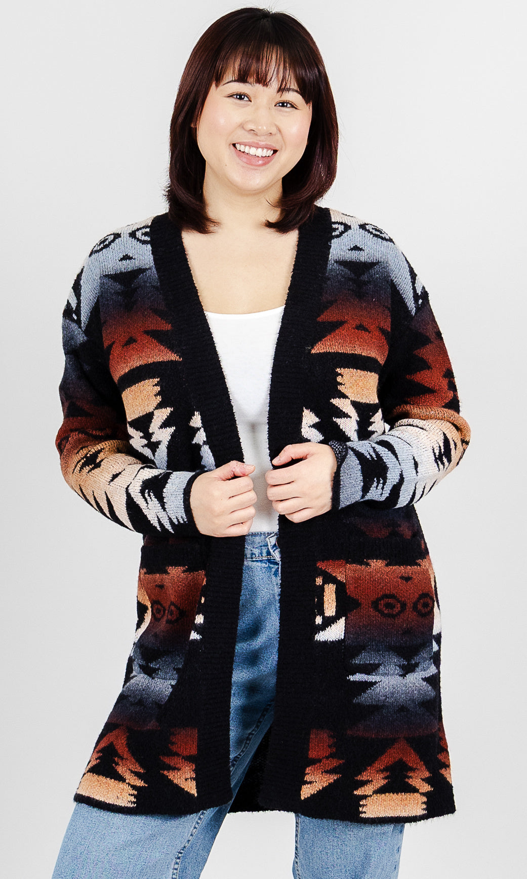 Geometric Open Front Longline Cardigan