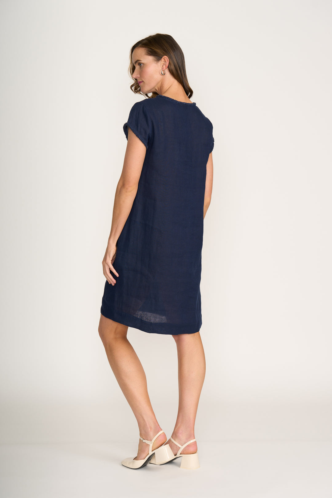 Linen Trim Detail Shift Dress