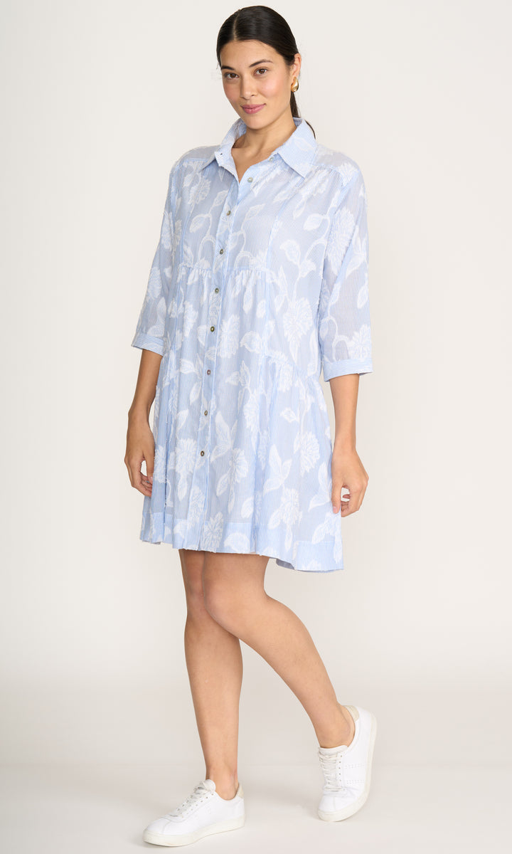 Floral Stripe Cotton Shirt Dress