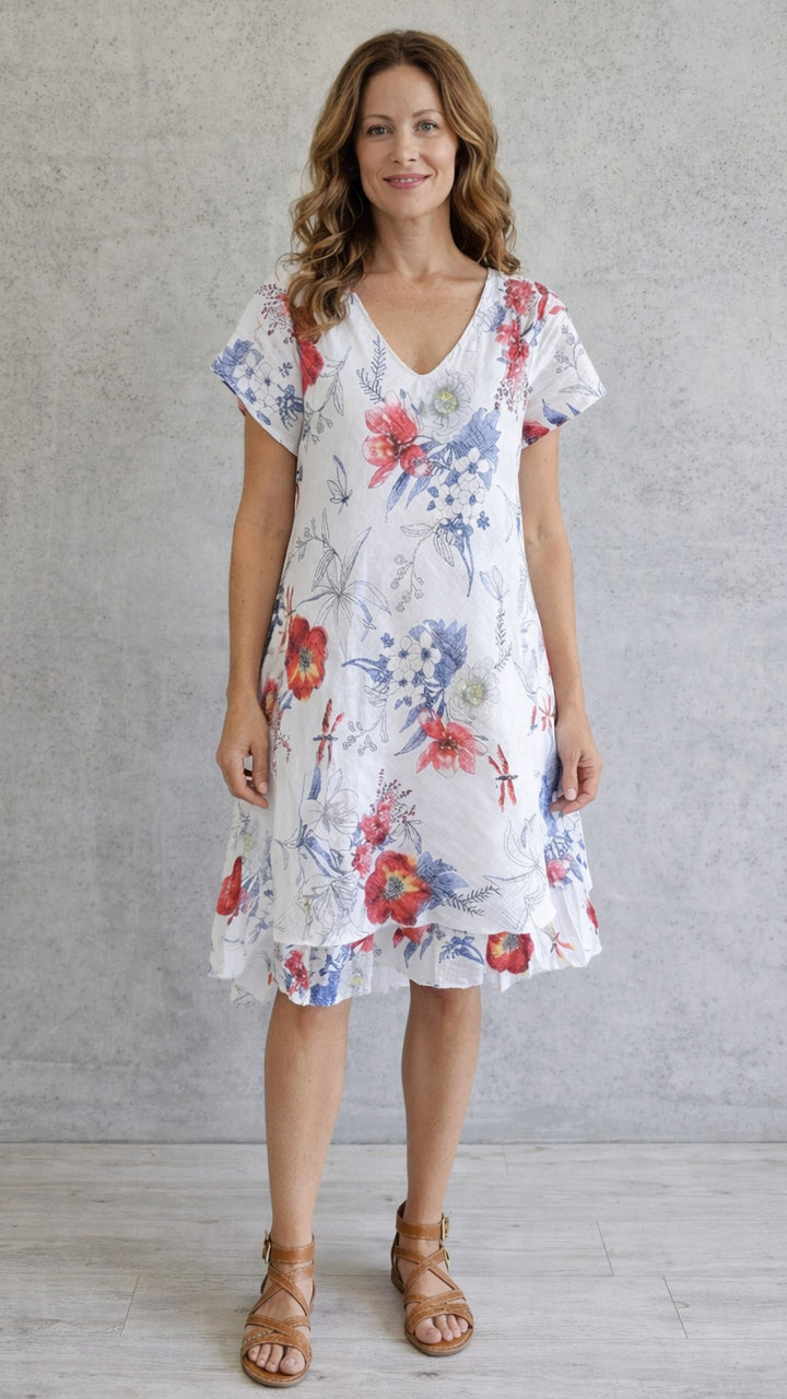 Floral Print Tiered Cotton Mini Dress