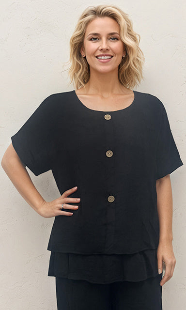 Layered Hem Button Front Blouse