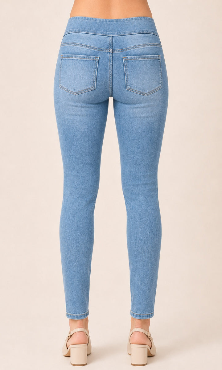 Embroidered Pull-On Denim Jegging