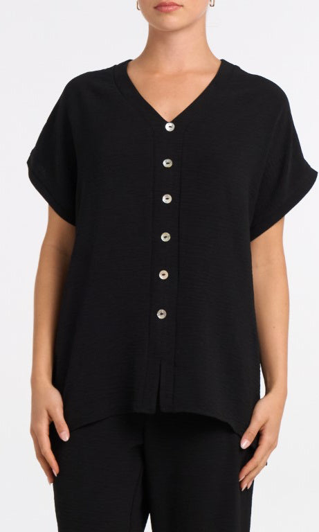 Button Detail V-Neck Top