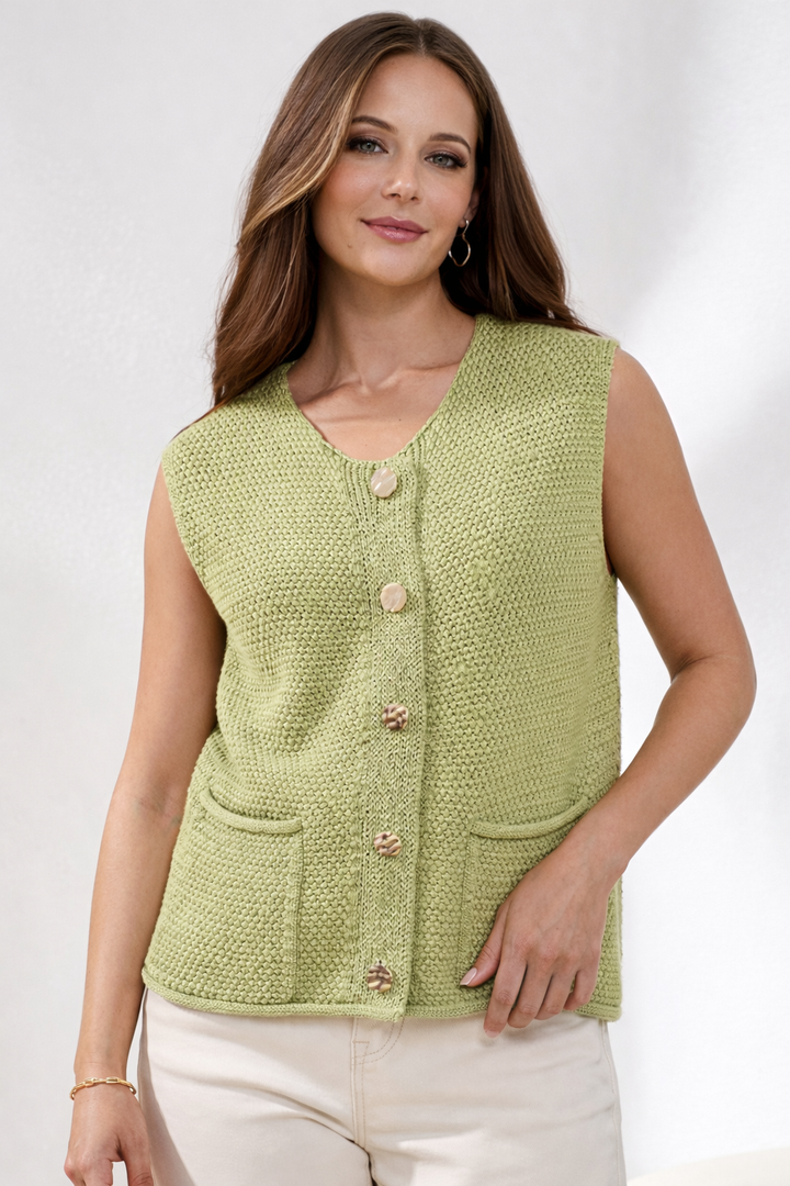 Textured Button Front Knit Vest