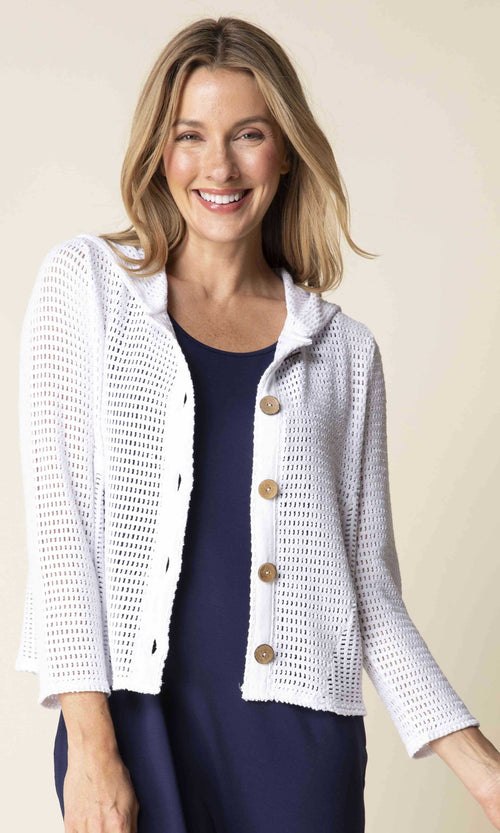Textured Open Knit Hooded Cardigan
