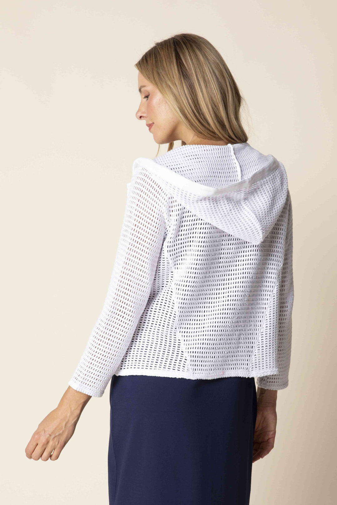 Textured Open Knit Hooded Cardigan