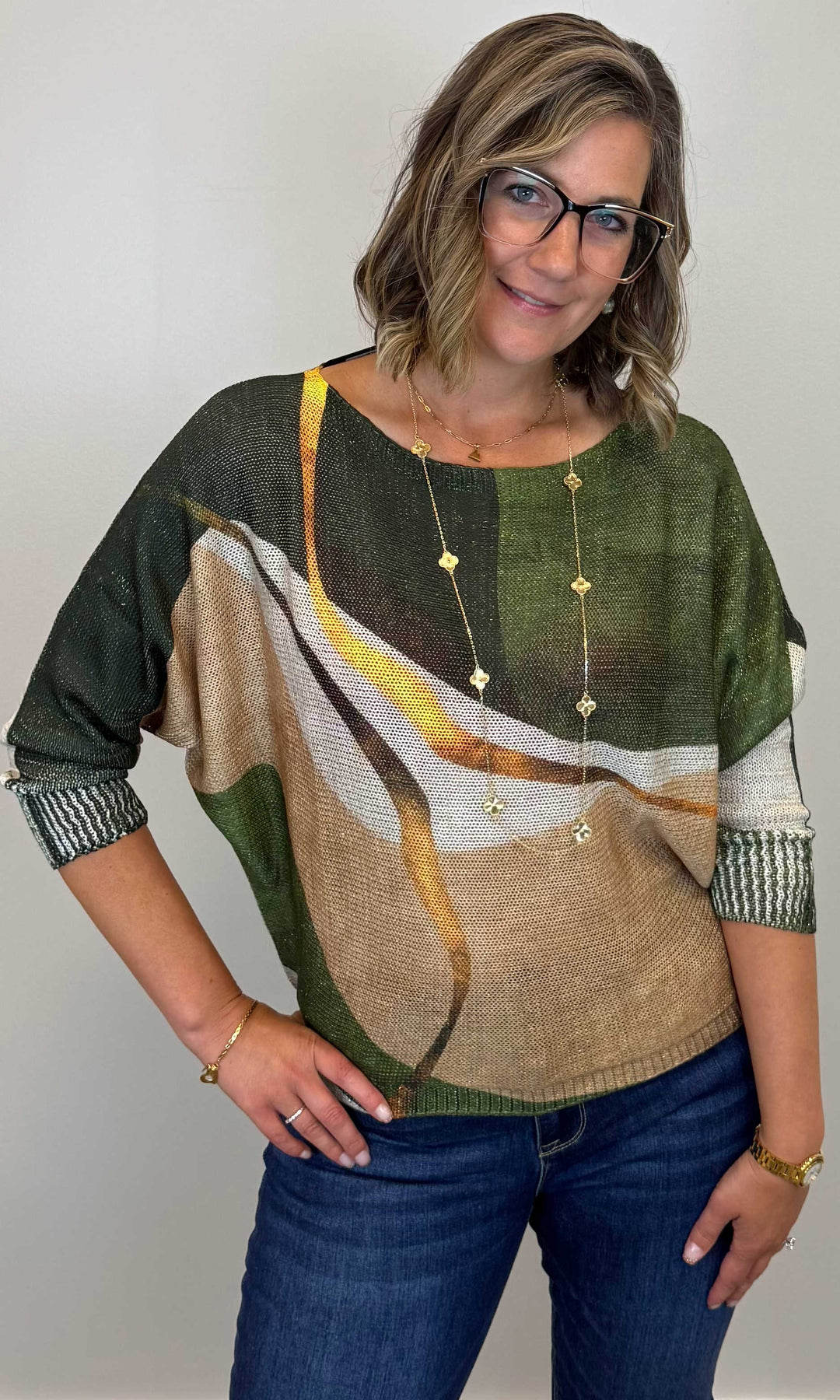 Abstract Colorblock Knit Sweater