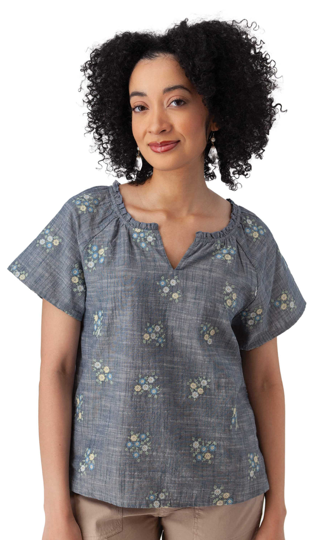 Organic Cotton Floral Peasant Top