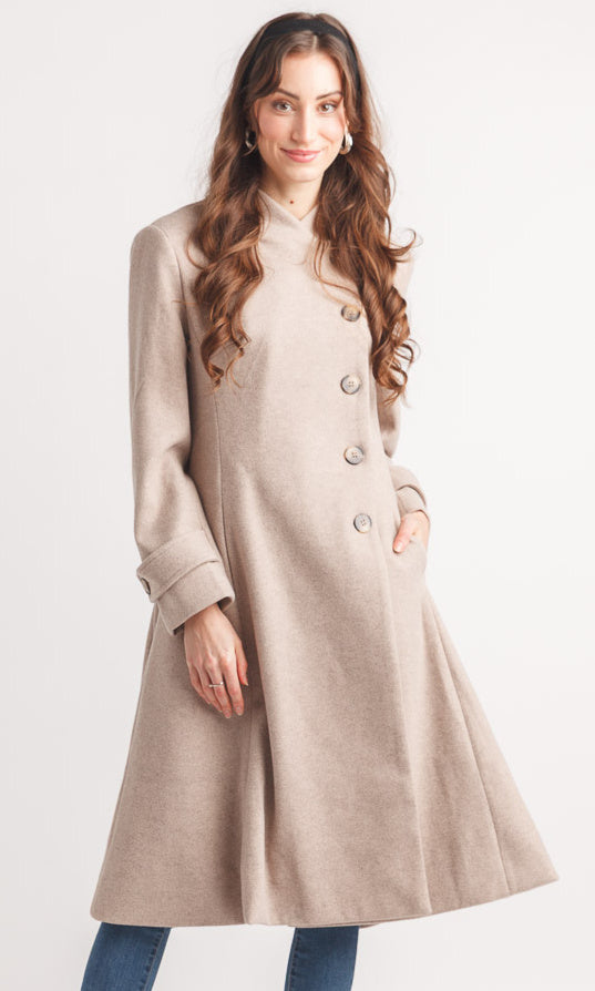 Fit-and-Flare Button-Front Coat