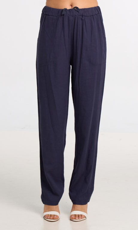 Relaxed Linen Blend Drawstring Pants