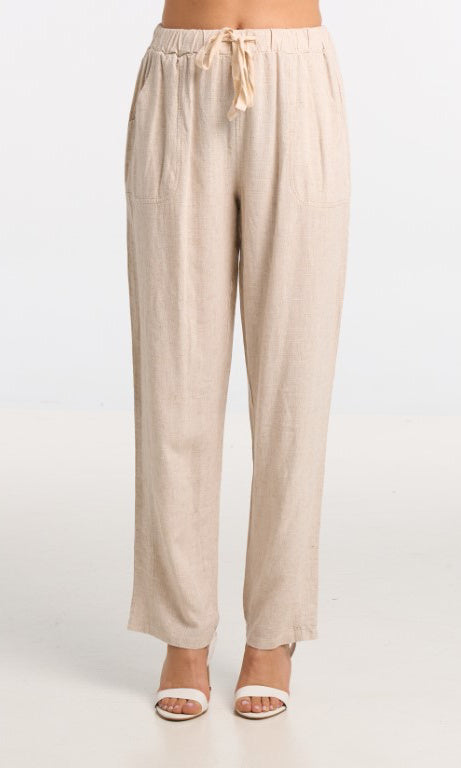 Relaxed Linen Blend Drawstring Pants