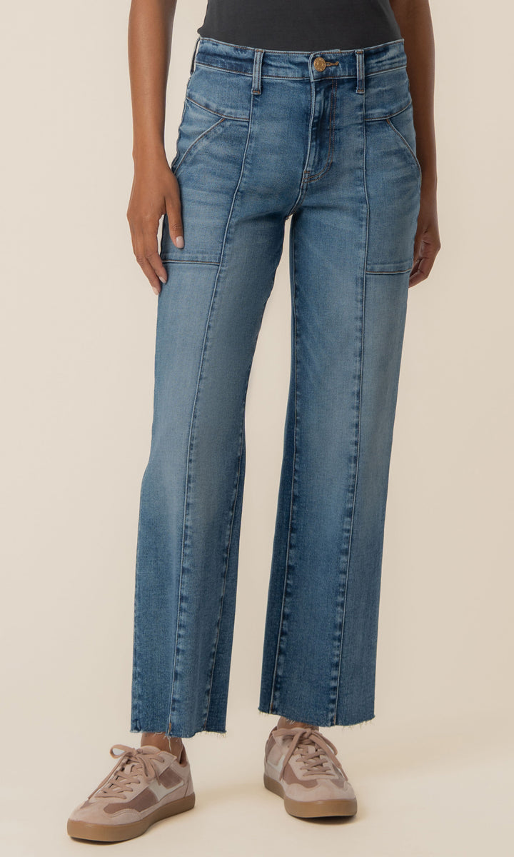 Seam Detail Cropped Straight Leg Jeans