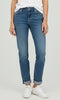 Mid-wash slim straight stretch denim jeans
