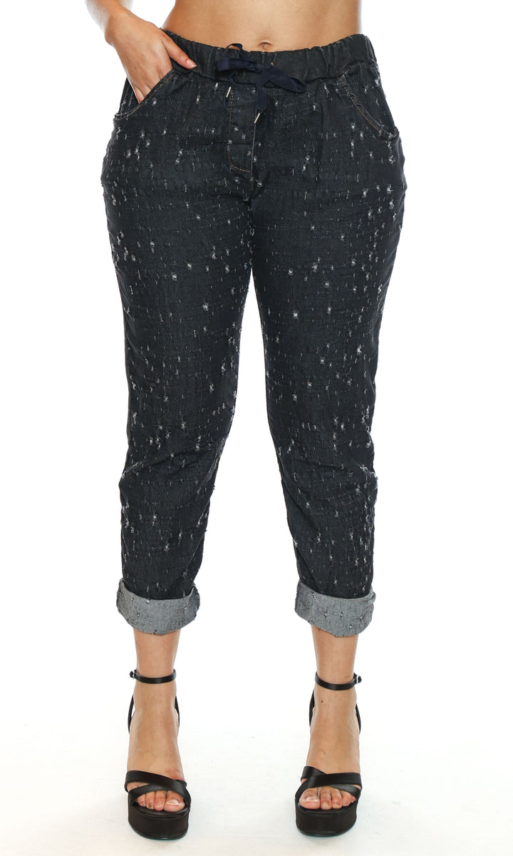 Textured Drawstring Denim Pants