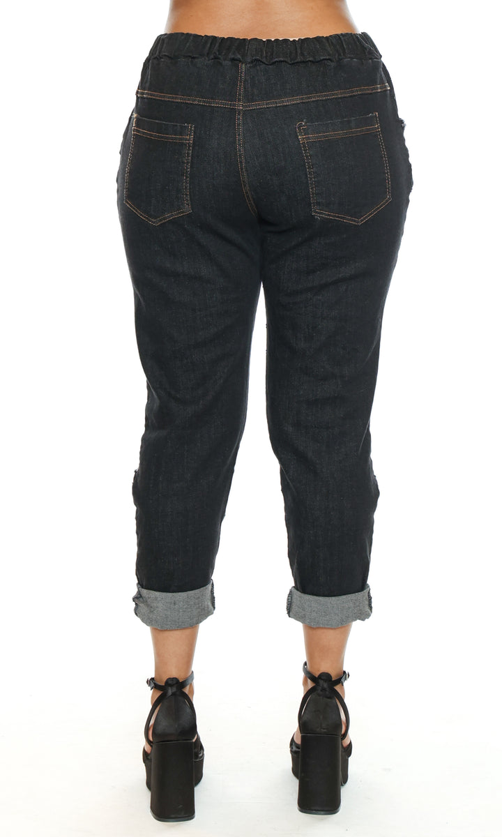 Textured Drawstring Denim Pants