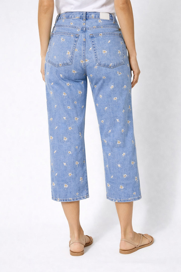 Embroidered Cropped Denim Jeans