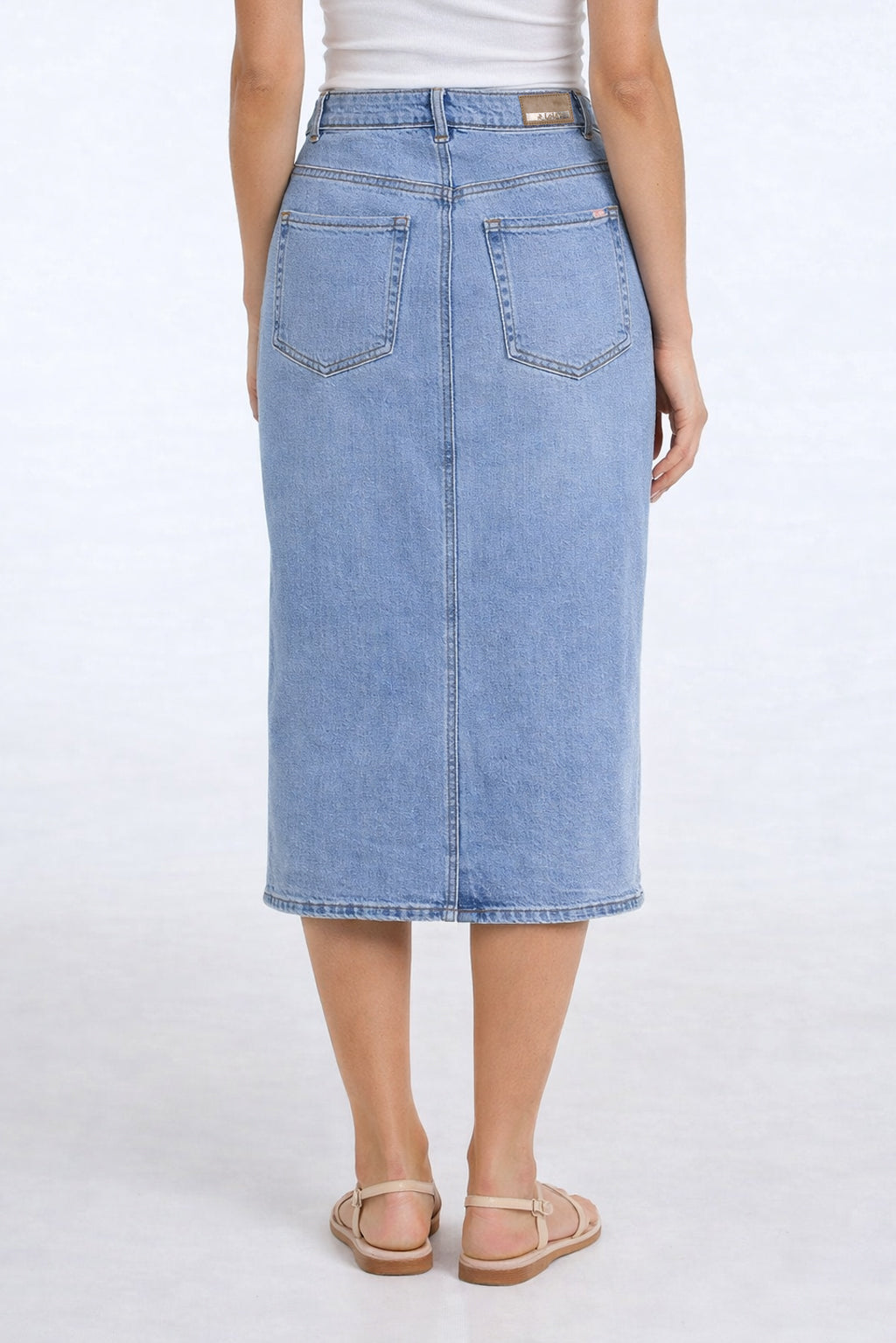 Classic Stretch Denim Midi Skirt