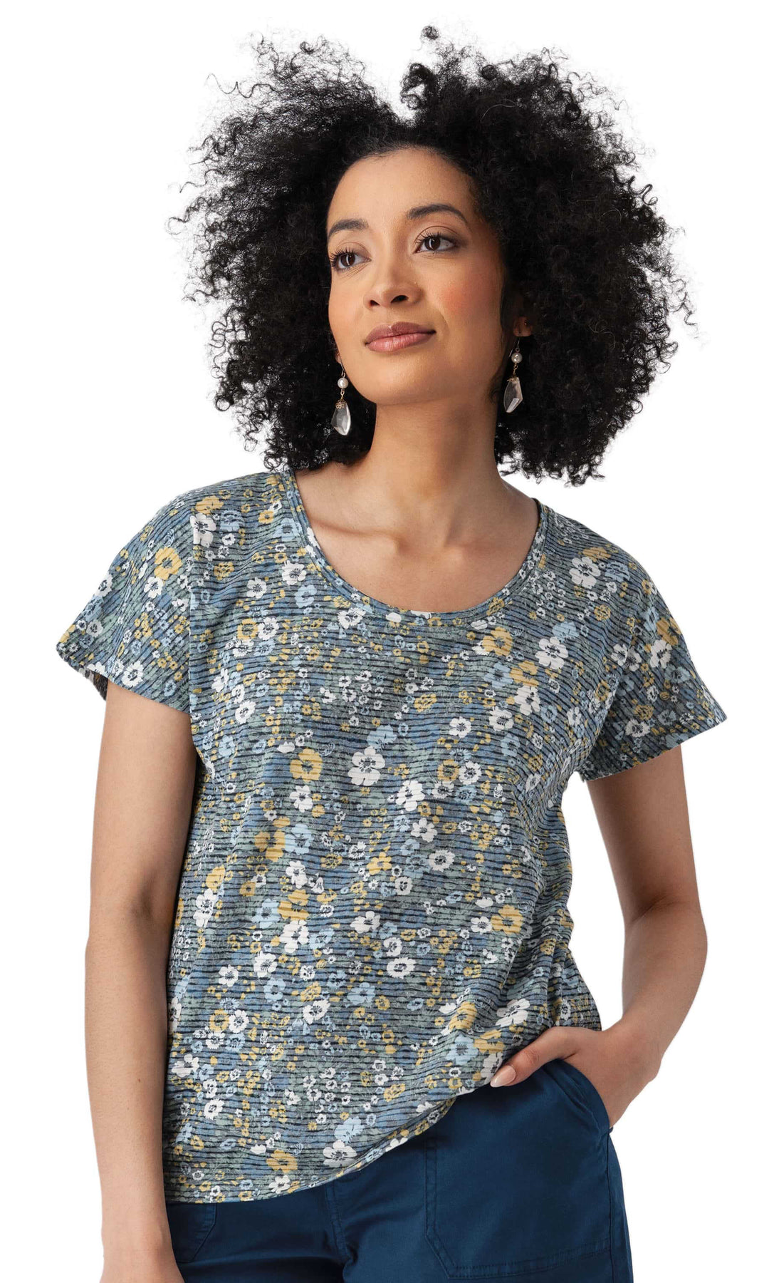 Organic Cotton Blend Printed Flutter Sleeve Tee