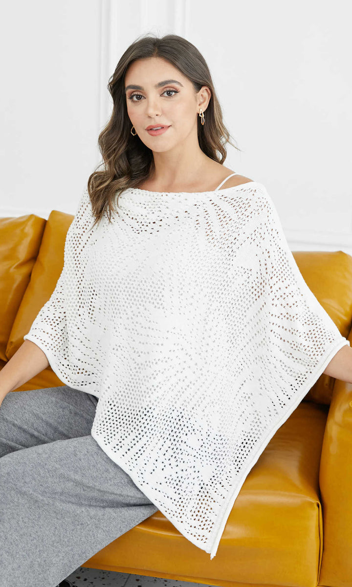 Openwork Knit Poncho Sweater