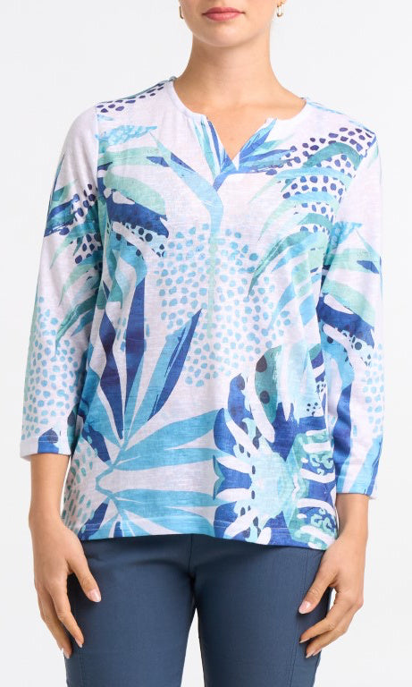 Printed Stretch Knit 3/4 Sleeve Top