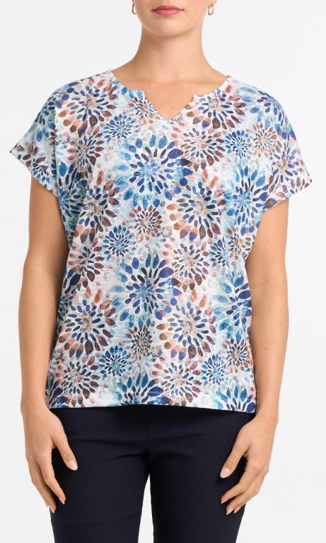 Printed Stretch Knit V-Neck Top