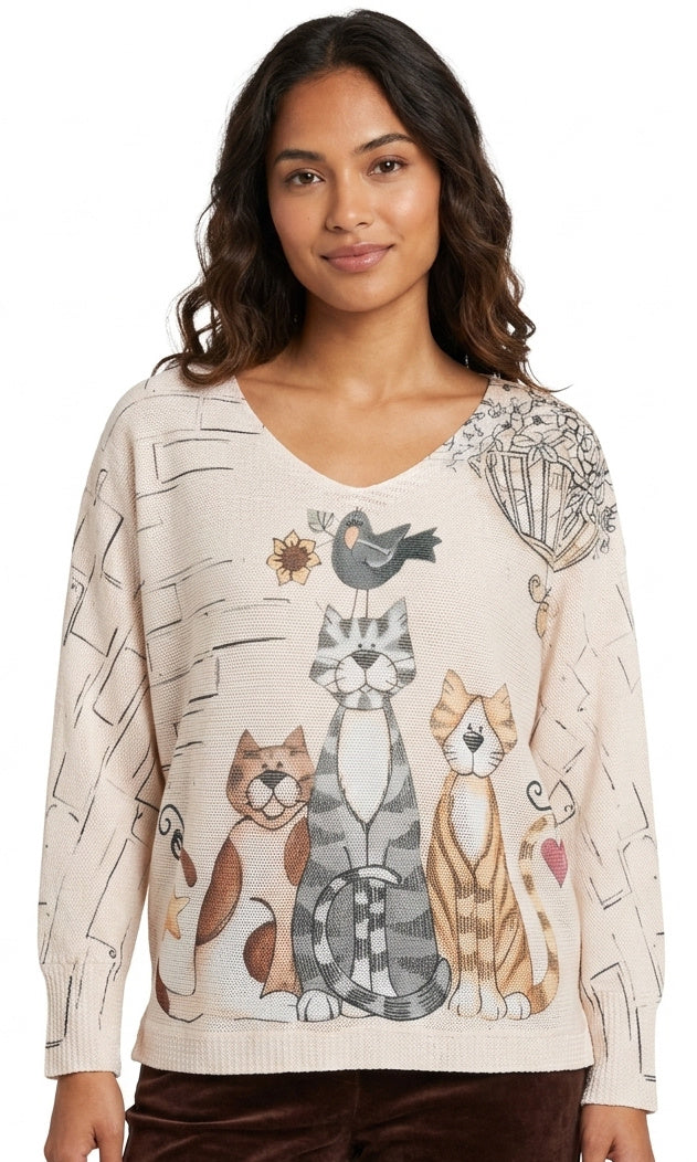Cat Print Lightweight Sweater