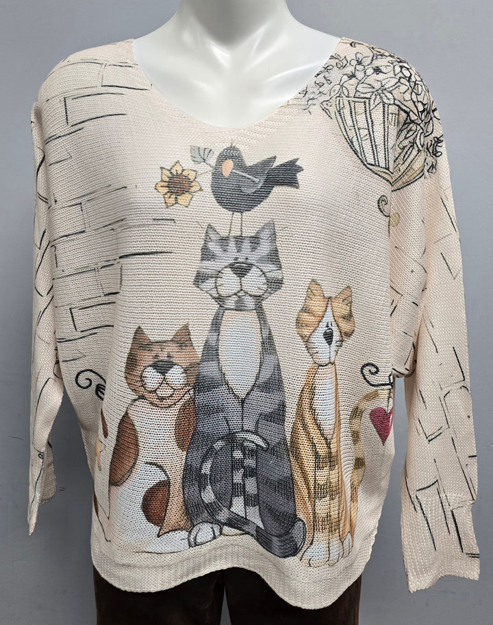 Cat Print Lightweight Sweater