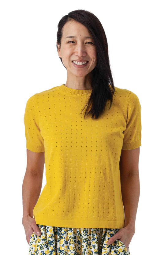 Organic Cotton Pointelle Knit Short Sleeve Top