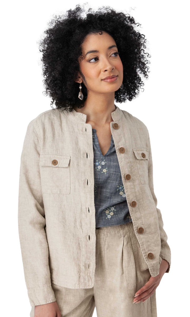 Linen Button Front Utility Jacket