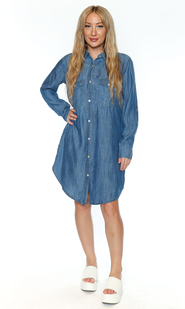 Embroidered Back Lyocell Shirt Dress
