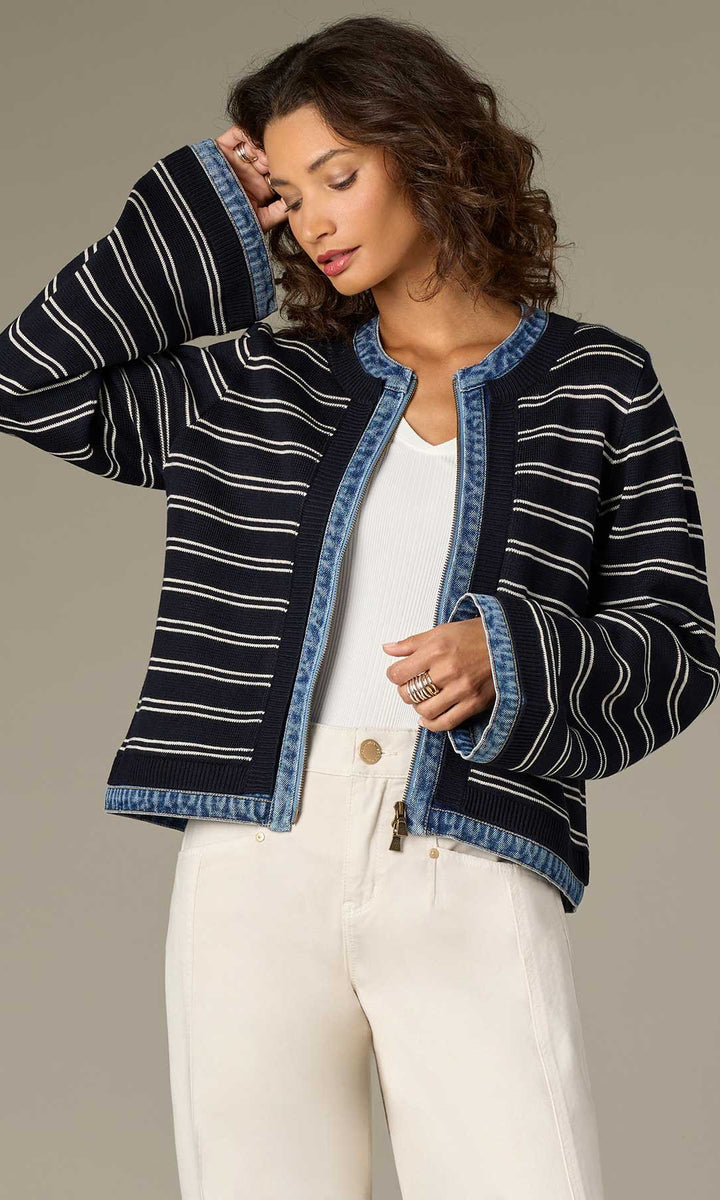 Striped Knit & Denim Jacket
