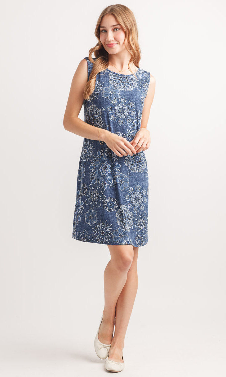 Printed Sleeveless Shift Dress